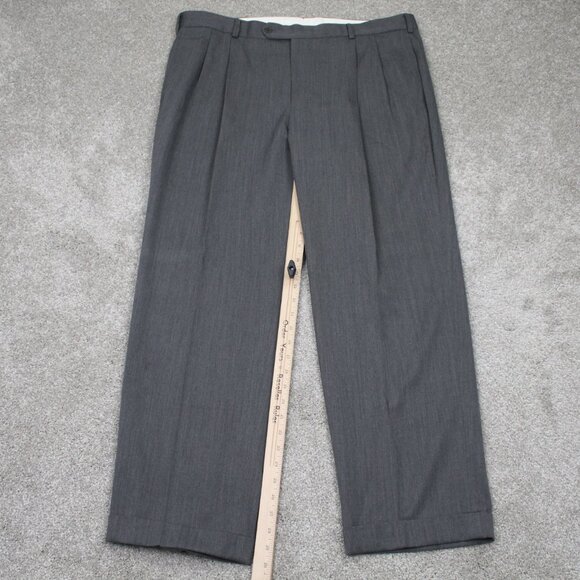 Brooks Brothers 1818 Madison Dress Pants Men 40x30 Gray Pleated 100% Wool Cuffed - Picture 3 of 11
